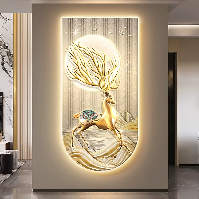 Deer Luxury LED Crystal Porcelain Wall Lamp Modern Appliance Living Room Decorate Entrance Corridor Kitchen Interior Mural Light