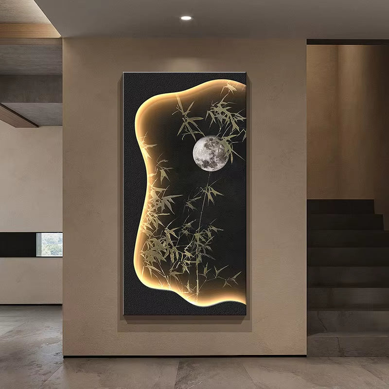 Luxury LED Wall Lamps Sandstone Painting for Corridor Living Room Study Kitchen Art High-End Home Decoration Bamboo Mural Light