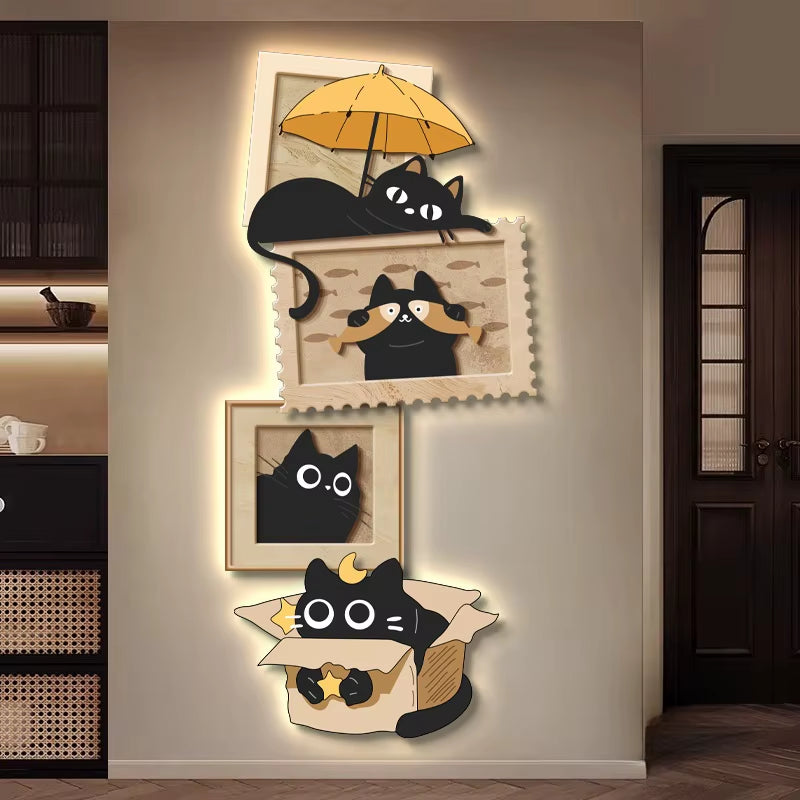 Luxury Cat LED Clock Mural Light for Corridor Living Room Kitchen Table Background Hallway Modern Wall Lamp Indoor Home Decorate