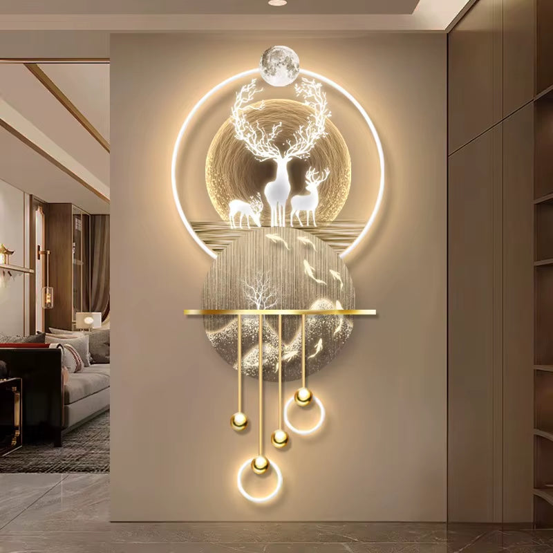 Elk Entrance Foyer Decoration Luxury LED Lights Hanging Painting for Corridor High-End Living Room Modern Atmosphere Mural Lamp