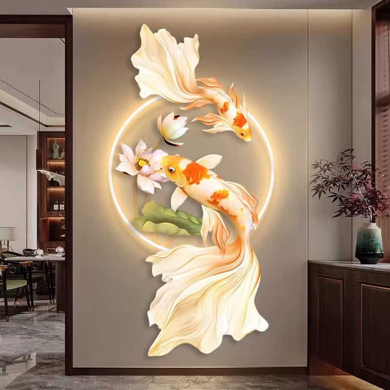 New Brocaded Carp LED Wall Lamp Luxury Crystal Porcelain Indoor Living Room Corridor Hallway Kitchen Home Decoration Mural Light