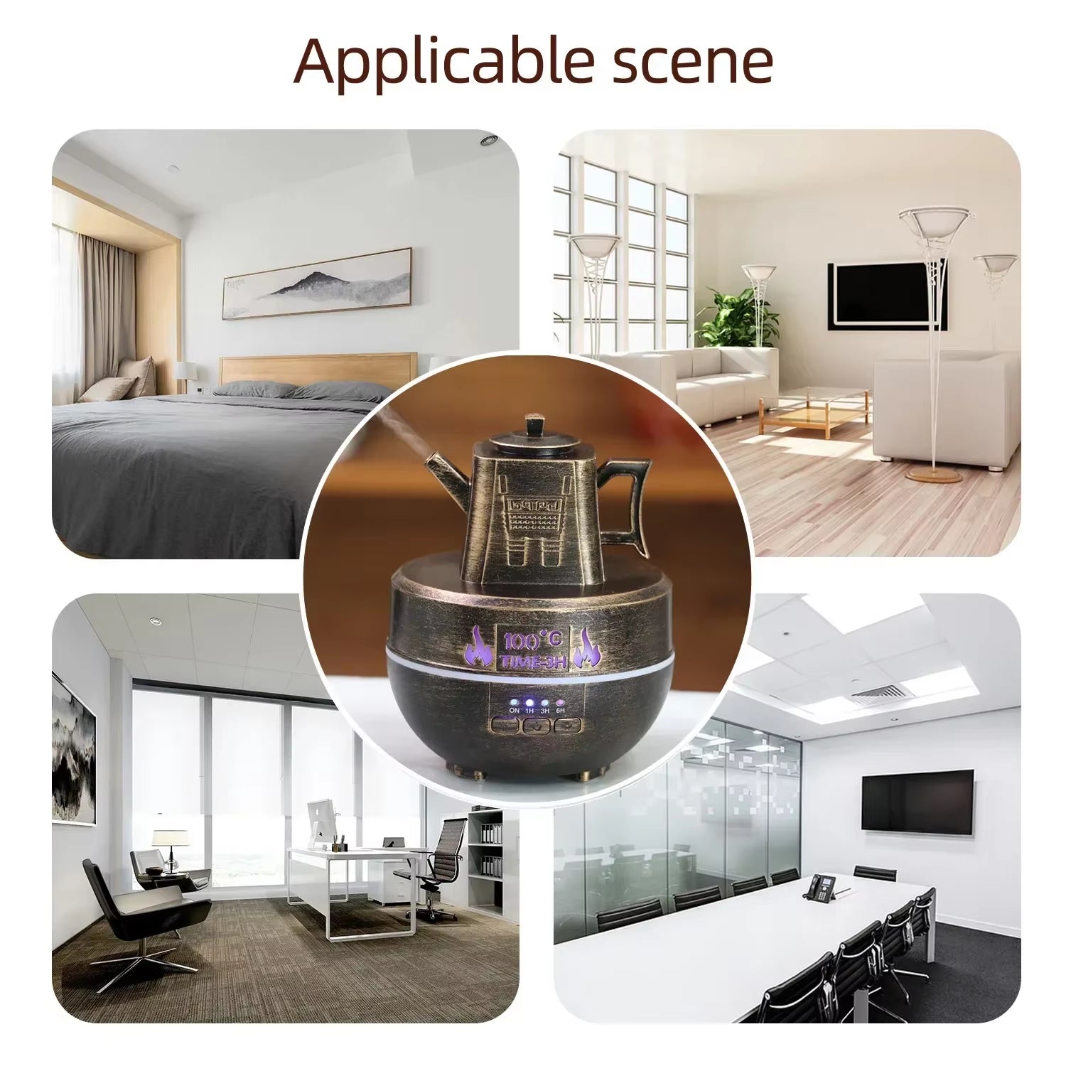 Aroma Diffuser Kettle Automatic Small Humidifier Hotel Air Fresh Essential Oil Timing Colorful Lights Diffuser