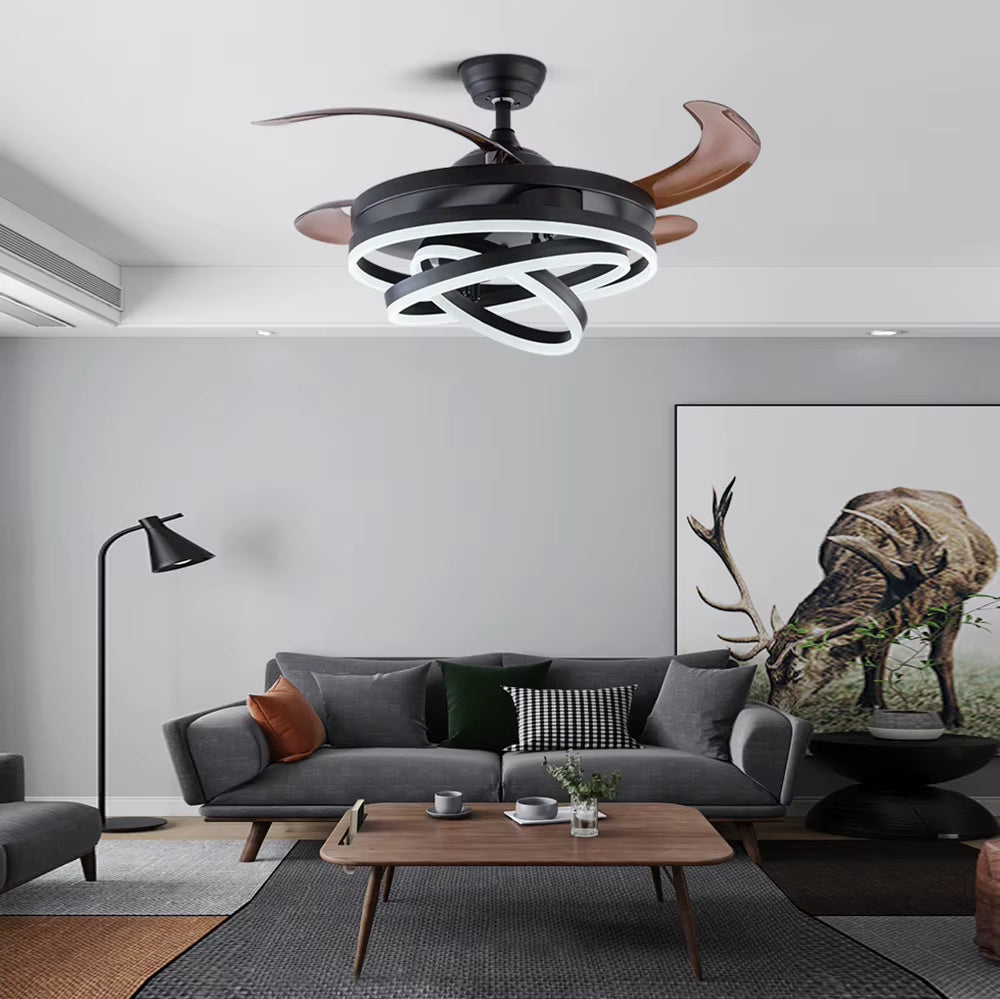 Ceiling Fans Modern Intelligent LED Ceiling Fans with 4 Retractable Blades Led Light with Remote Control Dimmable for Bedroom