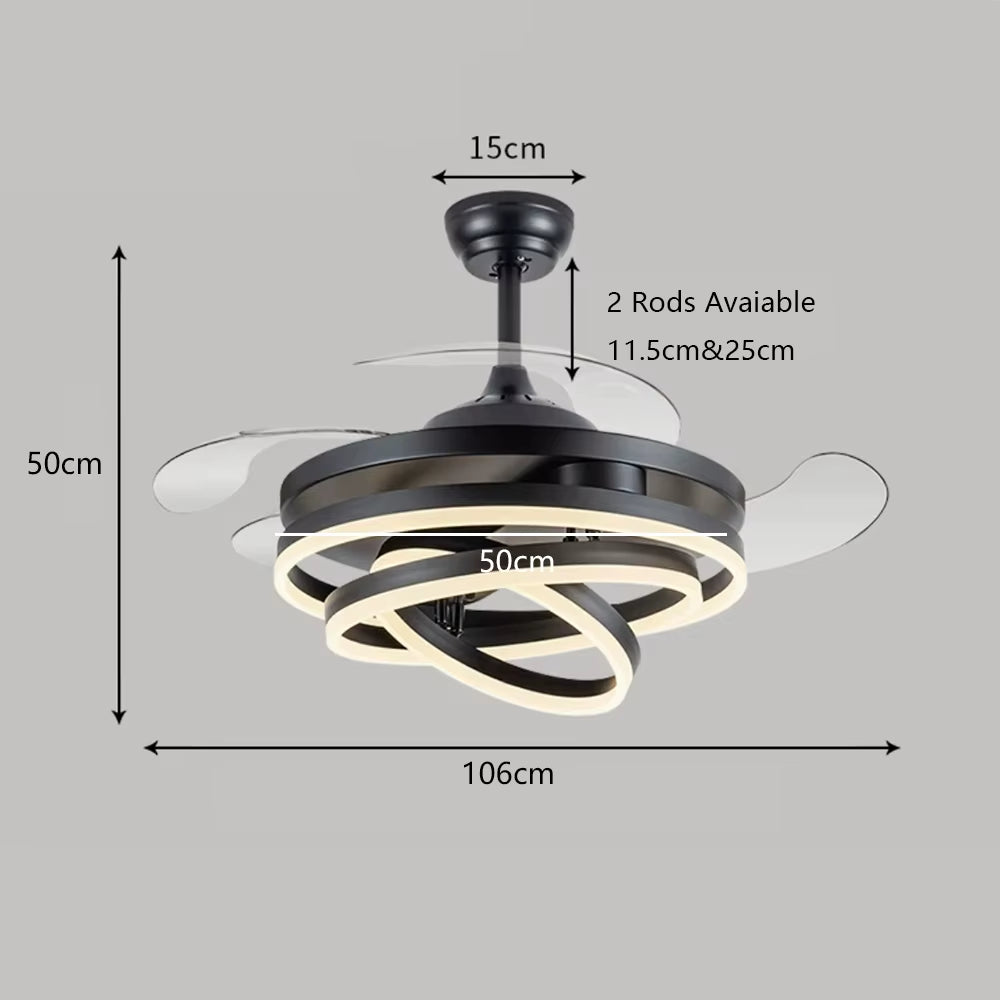 Ceiling Fans Modern Intelligent LED Ceiling Fans with 4 Retractable Blades Led Light with Remote Control Dimmable for Bedroom