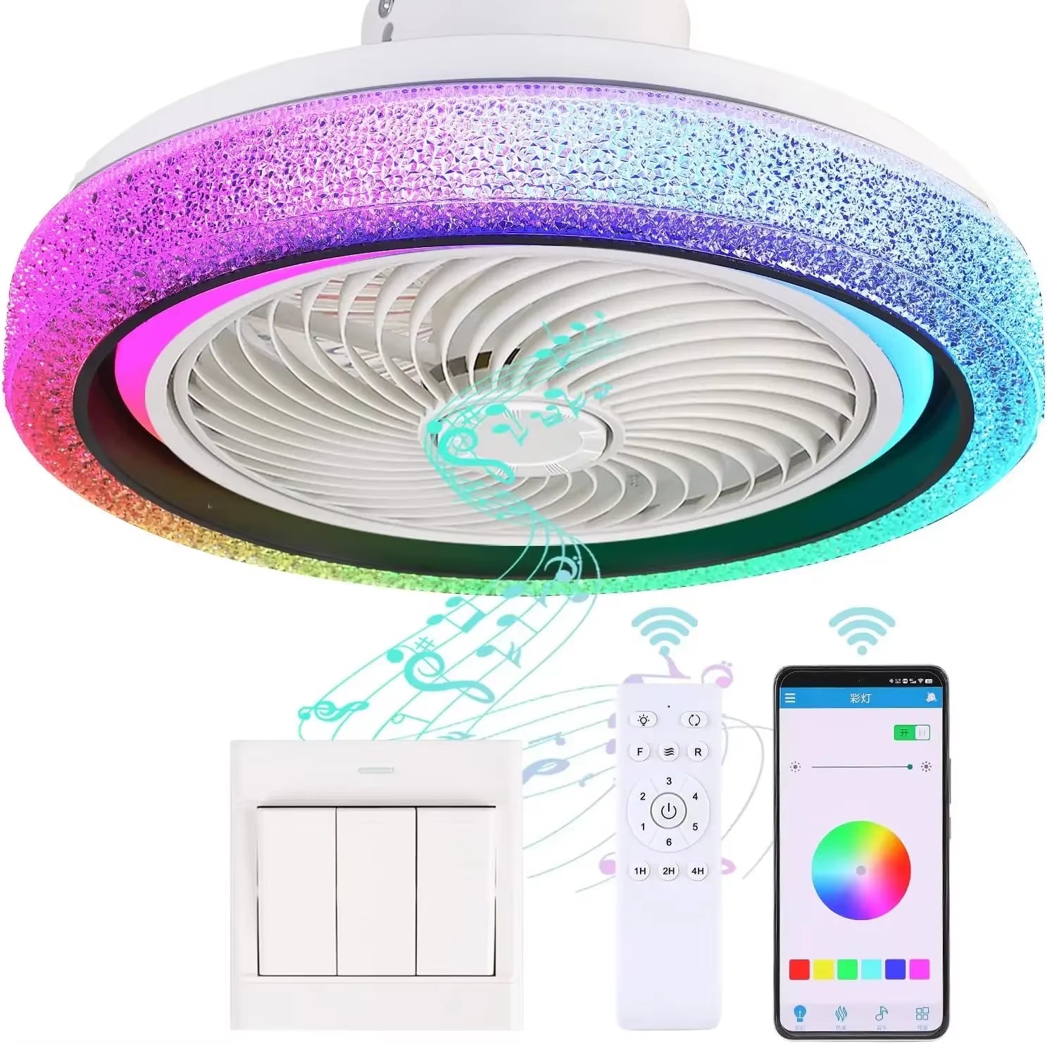 51CM Ceiling Fan with Led Light Remote Control Smart Bluetooth Speaker Chandelier Sealing Fan Lamp Ventiliator for Home Lighting