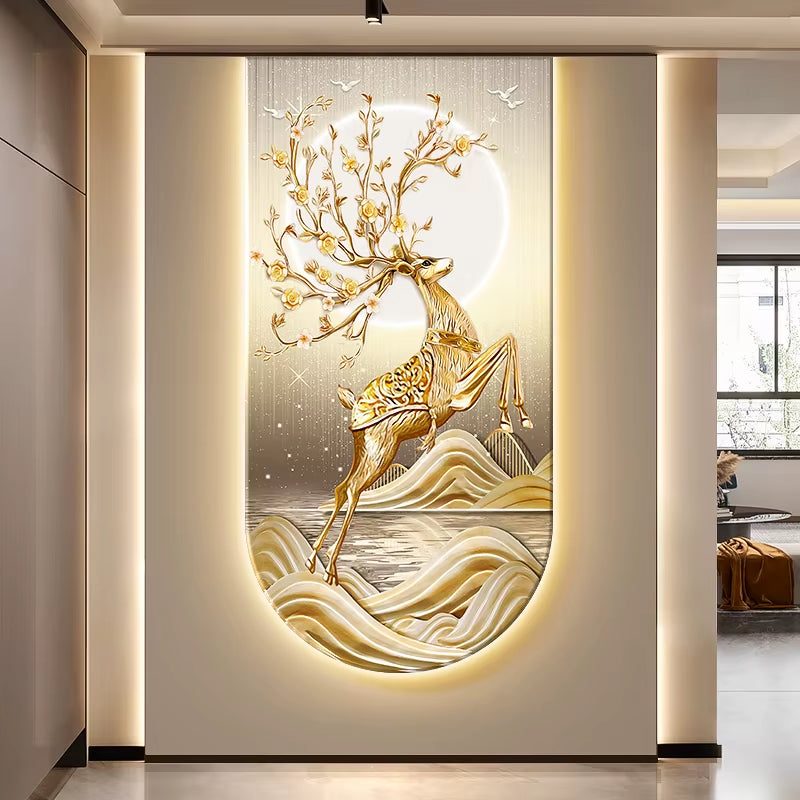 Deer Luxury LED Crystal Porcelain Wall Lamp Modern Appliance Living Room Decorate Entrance Corridor Kitchen Interior Mural Light