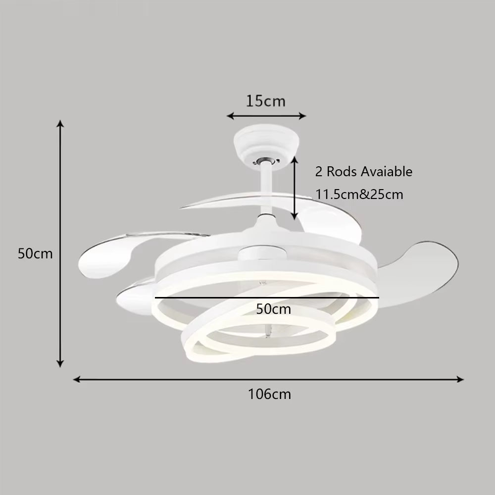 Ceiling Fans Modern Intelligent LED Ceiling Fans with 4 Retractable Blades Led Light with Remote Control Dimmable for Bedroom