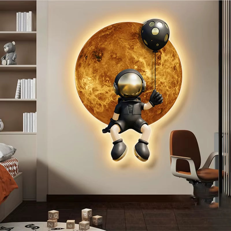 Astronaut Lunar Planet Mural Wall Lamp with Plugcable Children'S Living Room Corridor Daycare Center Large Hanging Painting Lamp