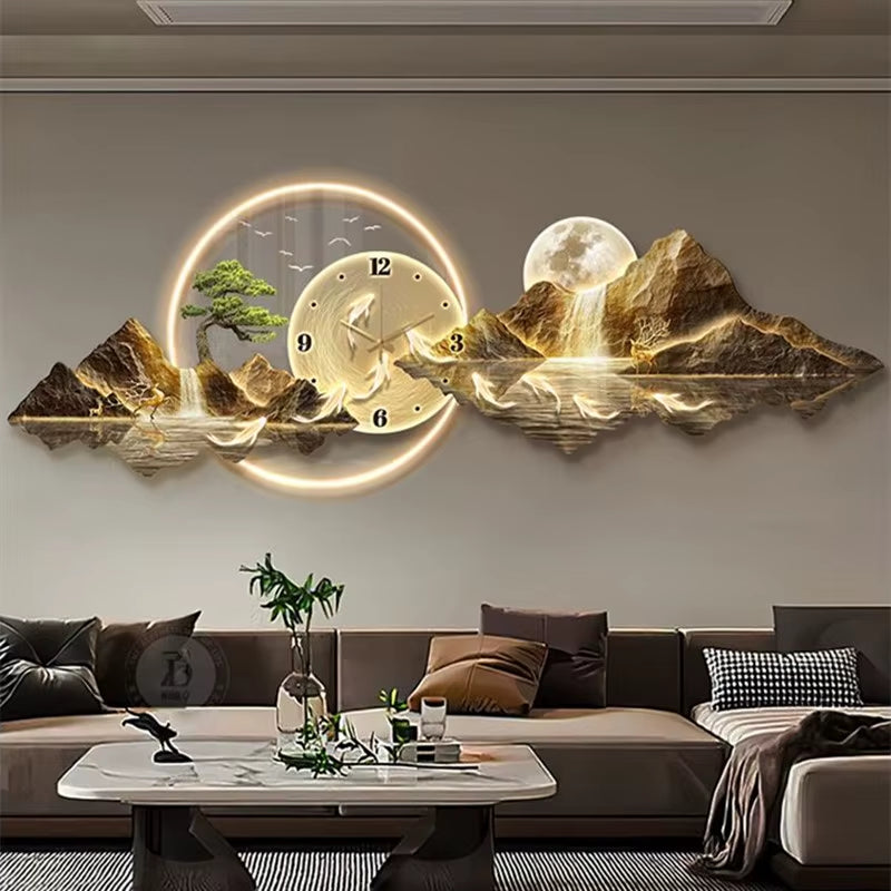 Creative Clock Hanging Painting Wall Decoration LED Mural Living Roomvisual Decoration Hanging Clock Nordic Home Decoration