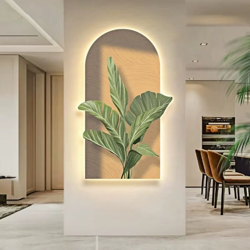 New Green Plants LED Light Corridor Living Room Mural Lights Entrance Foyer Decoration Painting Lamp Lustre Home Kitchen Bedroom