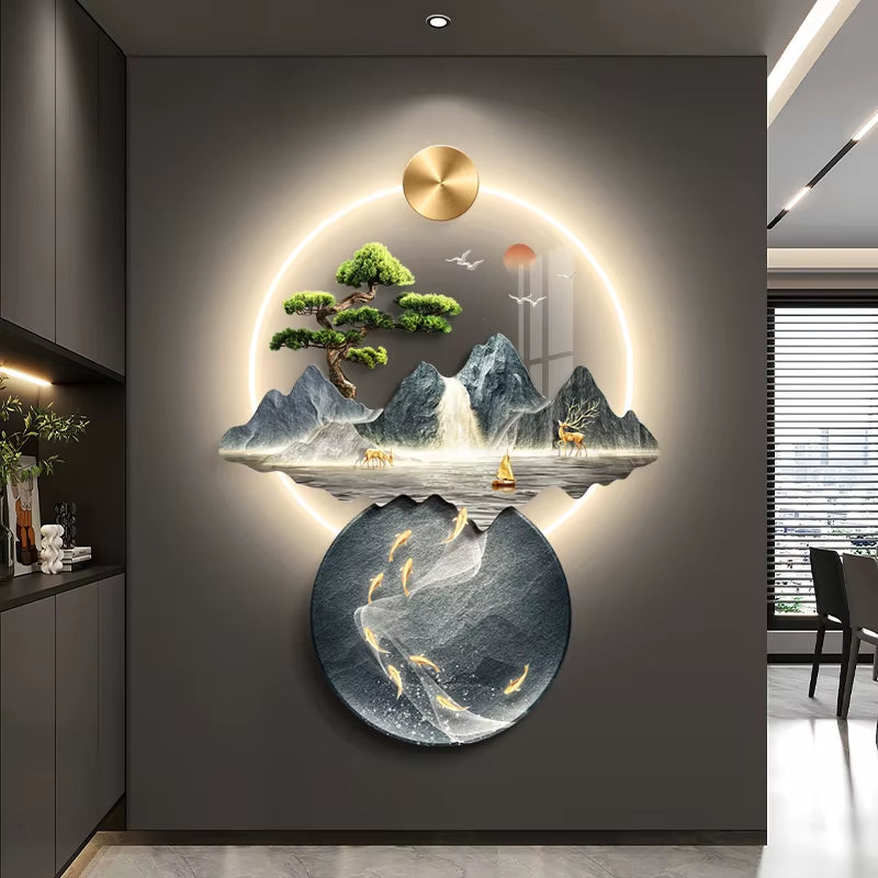 2025 Wall Painting with Lights Modern LED Hanging Lustre Home Mural Decoration for Corridor Living Room Hallway Art Wall Lamps