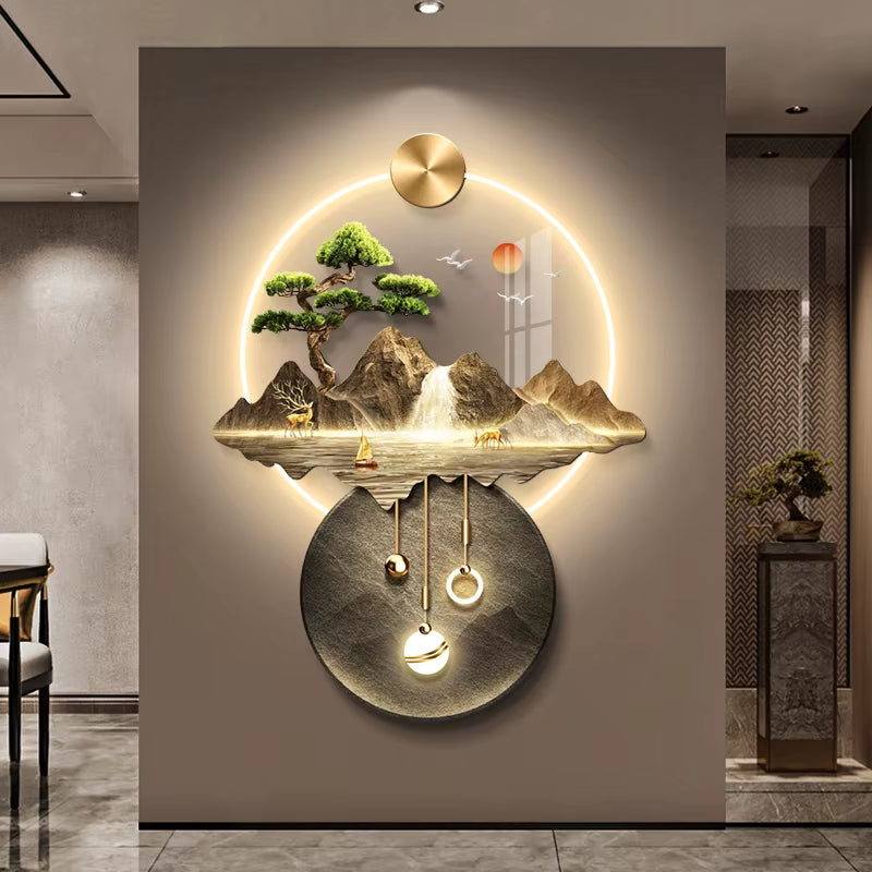 2025 Wall Painting with Lights Modern LED Hanging Lustre Home Mural Decoration for Corridor Living Room Hallway Art Wall Lamps