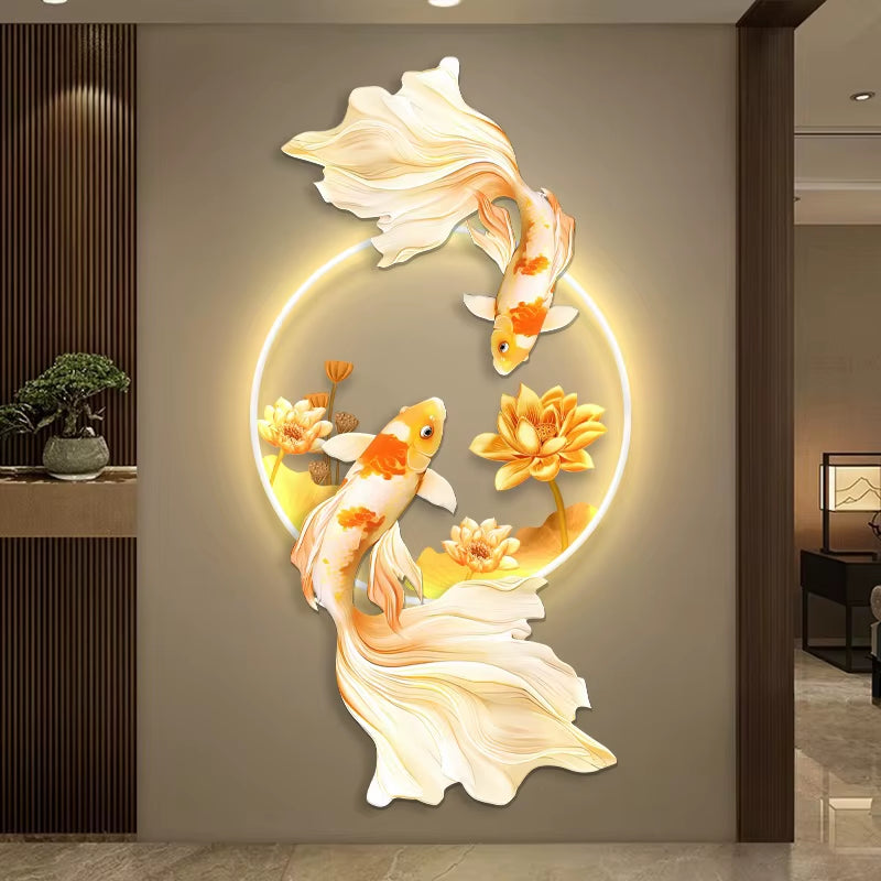 New Brocaded Carp LED Wall Lamp Luxury Crystal Porcelain Indoor Living Room Corridor Hallway Kitchen Home Decoration Mural Light