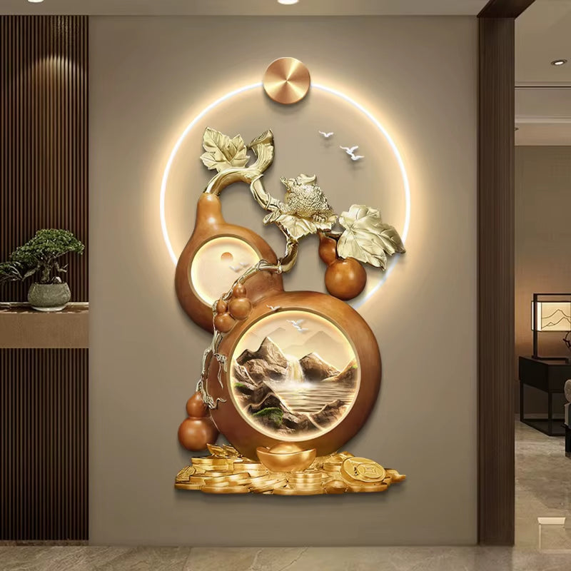 Modern LED Wall Lamp Entrance Foyer Home Decoration Luxury Hanging Painting for Corridor High-End Living Room Gourd Mural Light