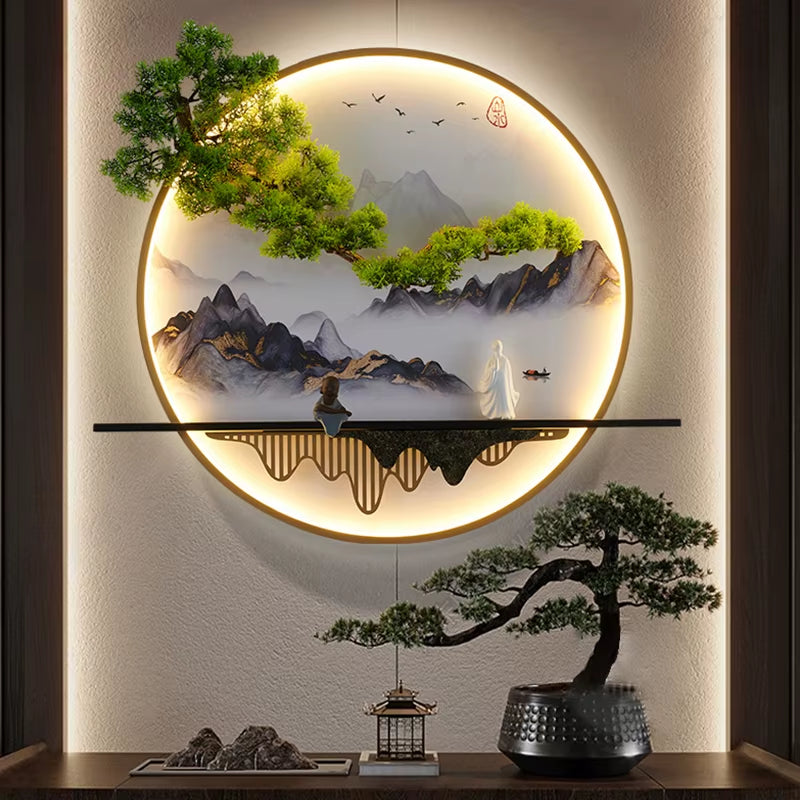 Modern 3D Picture with Lamp LED Indoor Chinese Landscape Creative Wall Lamp Picture Decor Home Living Bedroom Study