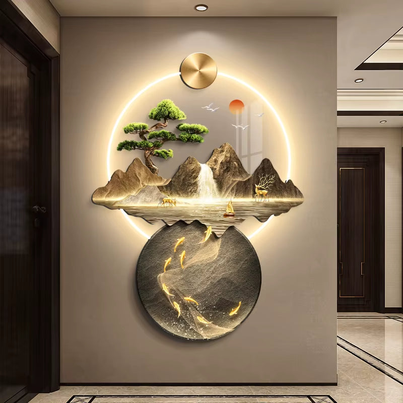 2025 Wall Painting with Lights Modern LED Hanging Lustre Home Mural Decoration for Corridor Living Room Hallway Art Wall Lamps