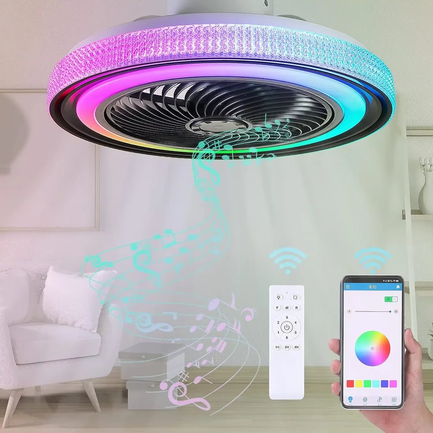 51CM Ceiling Fan with Led Light Remote Control Smart Bluetooth Speaker Chandelier Sealing Fan Lamp Ventiliator for Home Lighting