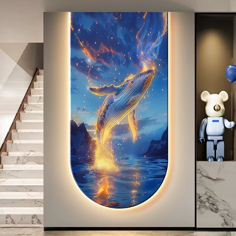 Wall Lamp Ocean Waves Entrance Whale Decoration Light Painting Corridor Hanging Painting Light Sea Home Living Room Mural Light