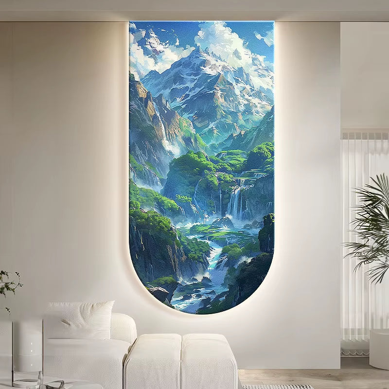 Nordic Landscape Art Decoration Painting Wall LED Lighting Lamps Living Room Decor Indoor Painting Light Fixture Mural Entrance