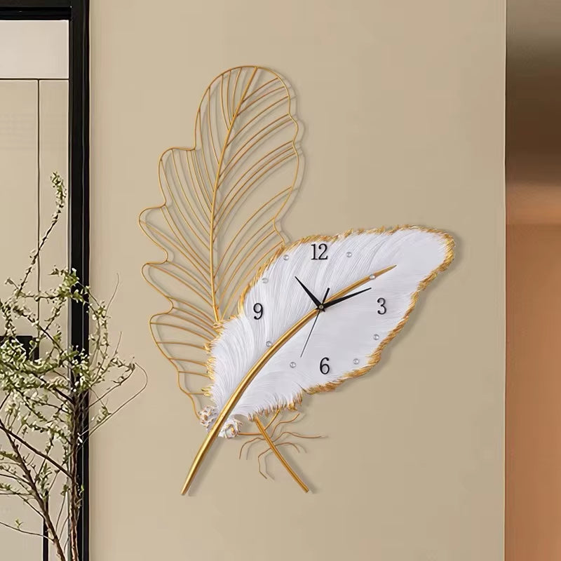 LED Feather Wall Lamp Clock High-End Feeling Bedroom Bedside Corridor Living Room Decoration Resin Clock Wall Lamp Free Shipping