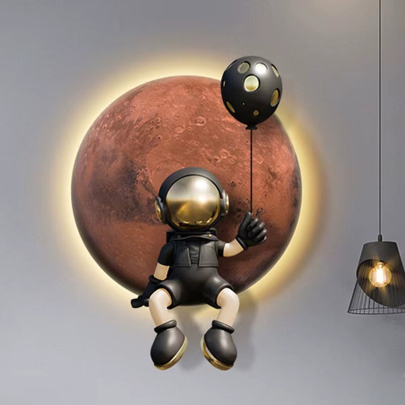 Astronaut Lunar Planet Mural Wall Lamp with Plugcable Children'S Living Room Corridor Daycare Center Large Hanging Painting Lamp