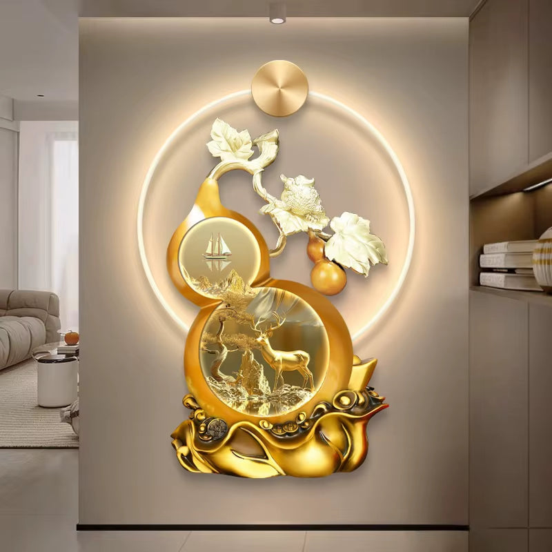 Modern LED Wall Lamp Entrance Foyer Home Decoration Luxury Hanging Painting for Corridor High-End Living Room Gourd Mural Light